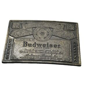 Vintage 1970s Budweiser Beer Brass Belt Buckle‎ Anheuser-Busch Bottle Label